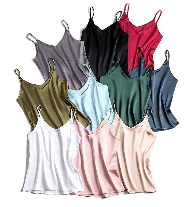 Spaghetti Strap Top Women Halter V Neck Basic White Cami Sleeveless Satin Silk Tank Tops Women'S Summer 2021 Camisole Plus Size