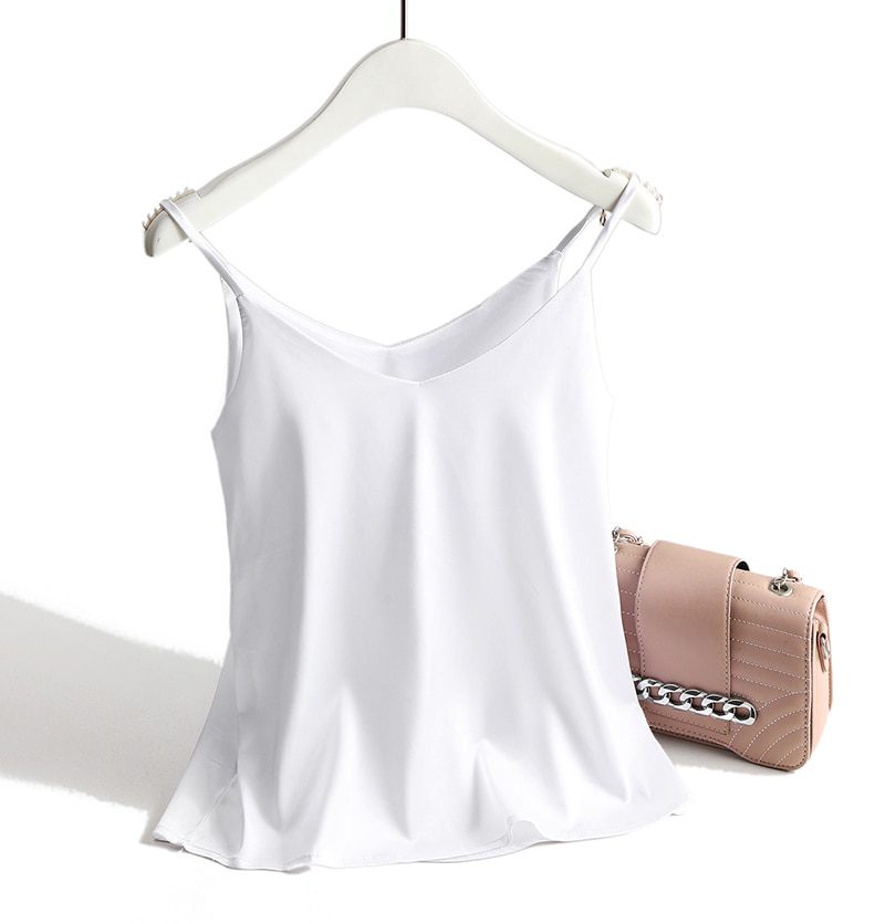 Spaghetti Strap Top Women Halter V Neck Basic White Cami Sleeveless Satin Silk Tank Tops Women'S Summer 2021 Camisole Plus Size