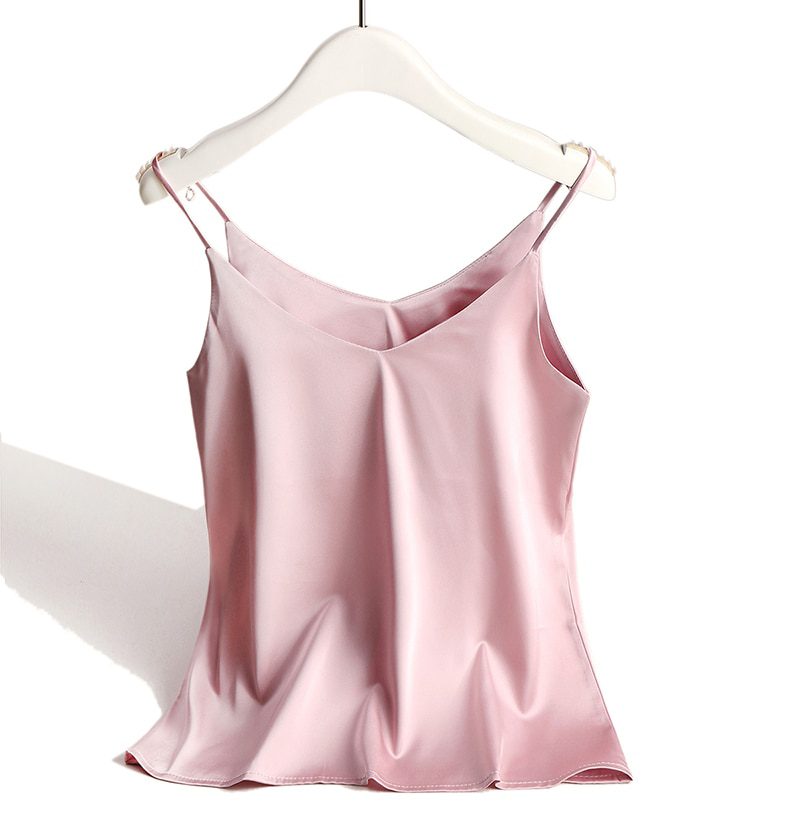 Spaghetti Strap Top Women Halter V Neck Basic White Cami Sleeveless Satin Silk Tank Tops Women'S Summer 2021 Camisole Plus Size