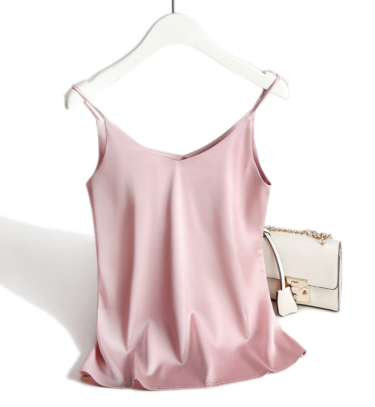 Spaghetti Strap Top Women Halter V Neck Basic White Cami Sleeveless Satin Silk Tank Tops Women'S Summer 2021 Camisole Plus Size