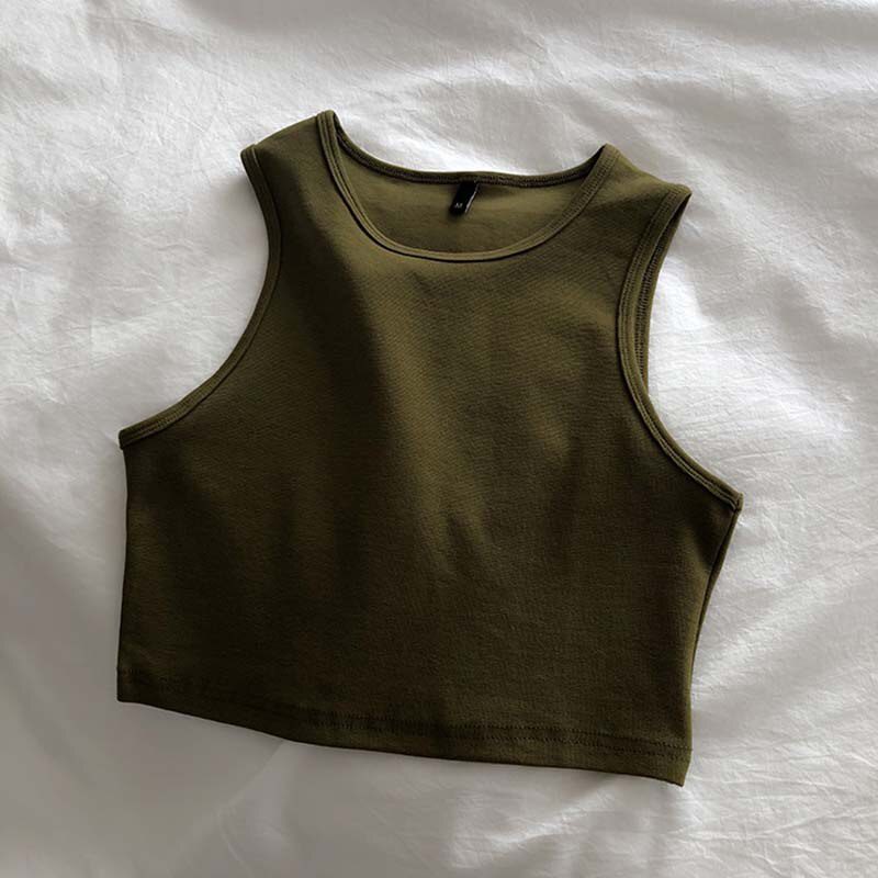 Summer new ladies retro crop top high waist slimming stretch slim short sleeveless bottoming top M30709
