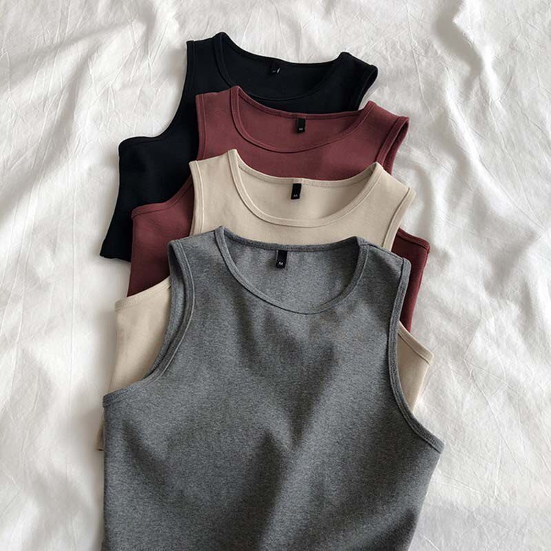 Summer new ladies retro crop top high waist slimming stretch slim short sleeveless bottoming top M30709