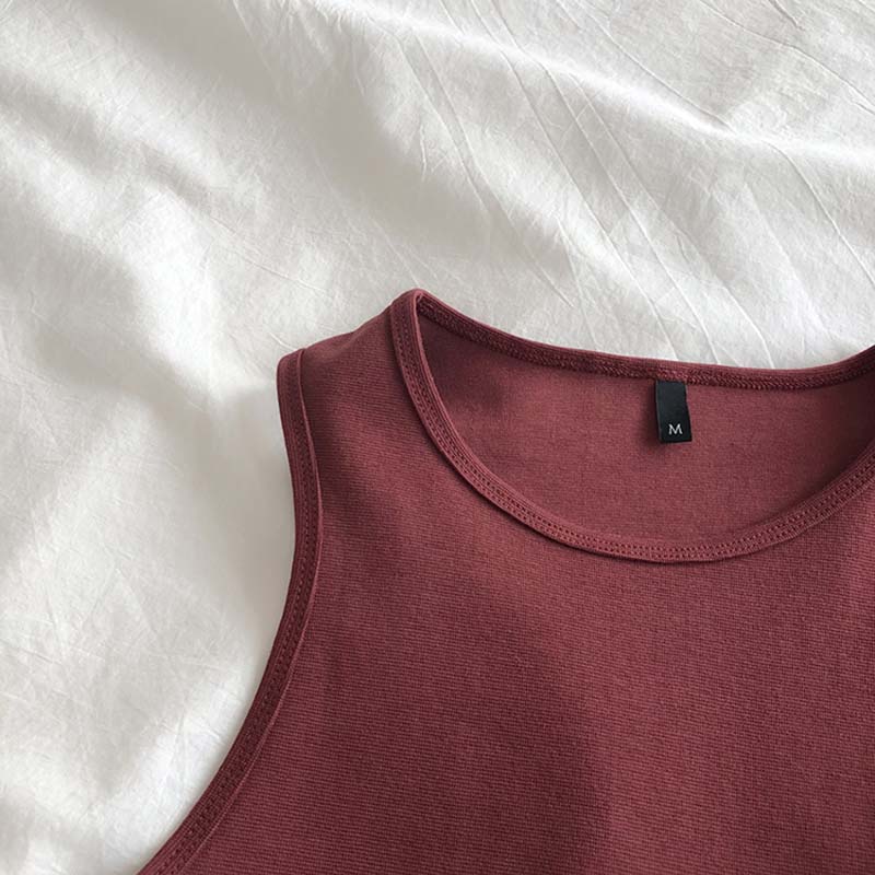 Summer new ladies retro crop top high waist slimming stretch slim short sleeveless bottoming top M30709