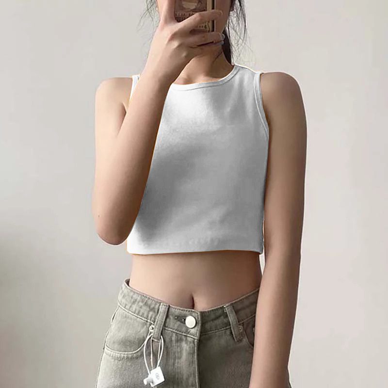 Summer new ladies retro crop top high waist slimming stretch slim short sleeveless bottoming top M30709