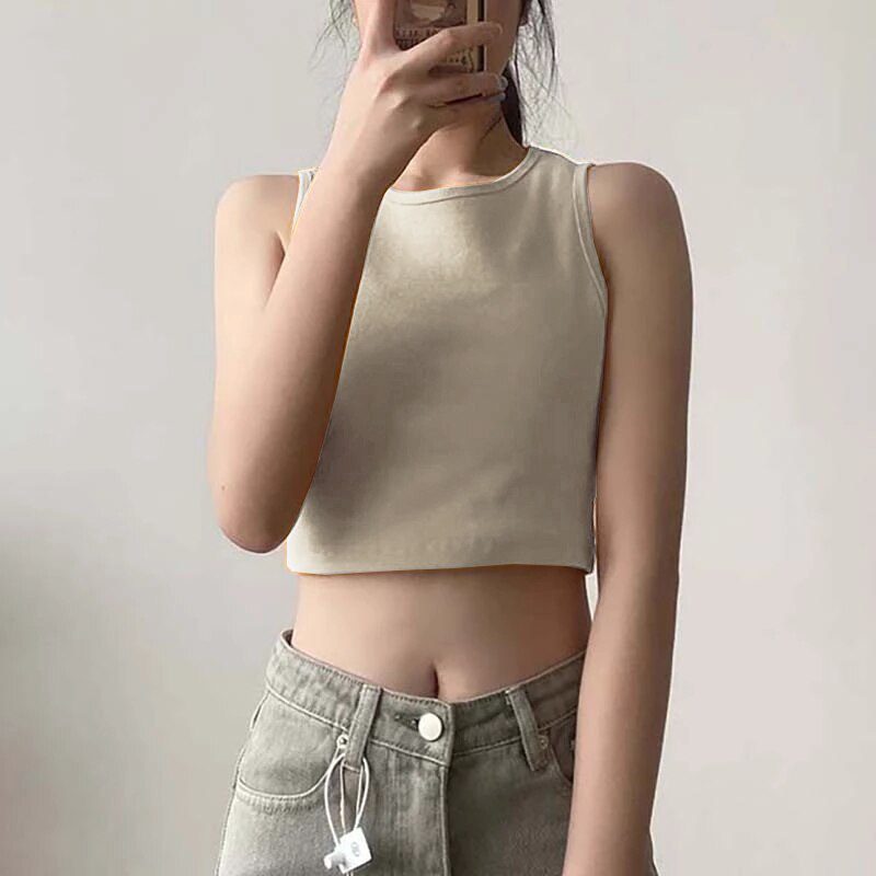 Summer new ladies retro crop top high waist slimming stretch slim short sleeveless bottoming top M30709