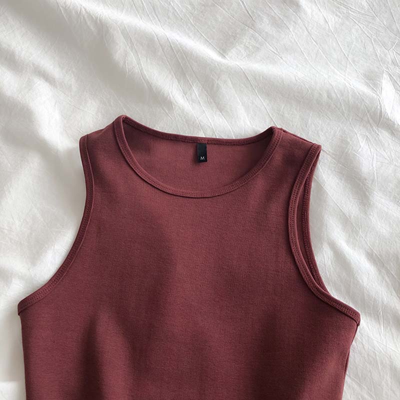 Summer new ladies retro crop top high waist slimming stretch slim short sleeveless bottoming top M30709