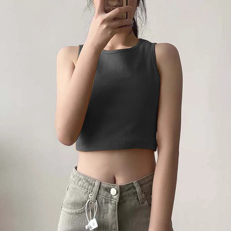 Summer new ladies retro crop top high waist slimming stretch slim short sleeveless bottoming top M30709