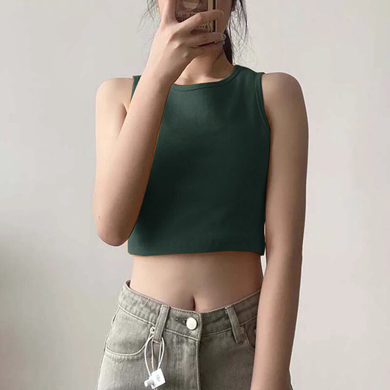 Summer new ladies retro crop top high waist slimming stretch slim short sleeveless bottoming top M30709