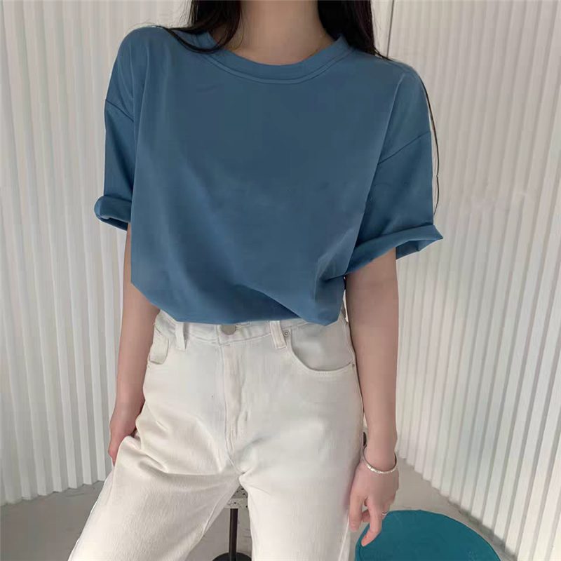 Hirsionsan Basic Cotton T Shirt Women Summer New Oversized Solid Tees 7 Color Casual Loose Tshirt Korean O Neck Female Tops
