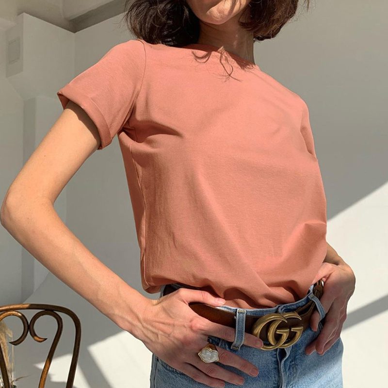 Hirsionsan Basic Cotton T Shirt Women Summer New Oversized Solid Tees 7 Color Casual Loose Tshirt Korean O Neck Female Tops