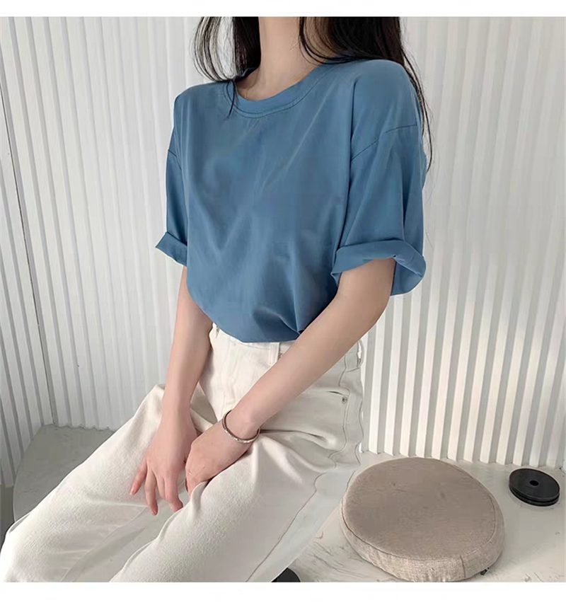 Hirsionsan Basic Cotton T Shirt Women Summer New Oversized Solid Tees 7 Color Casual Loose Tshirt Korean O Neck Female Tops