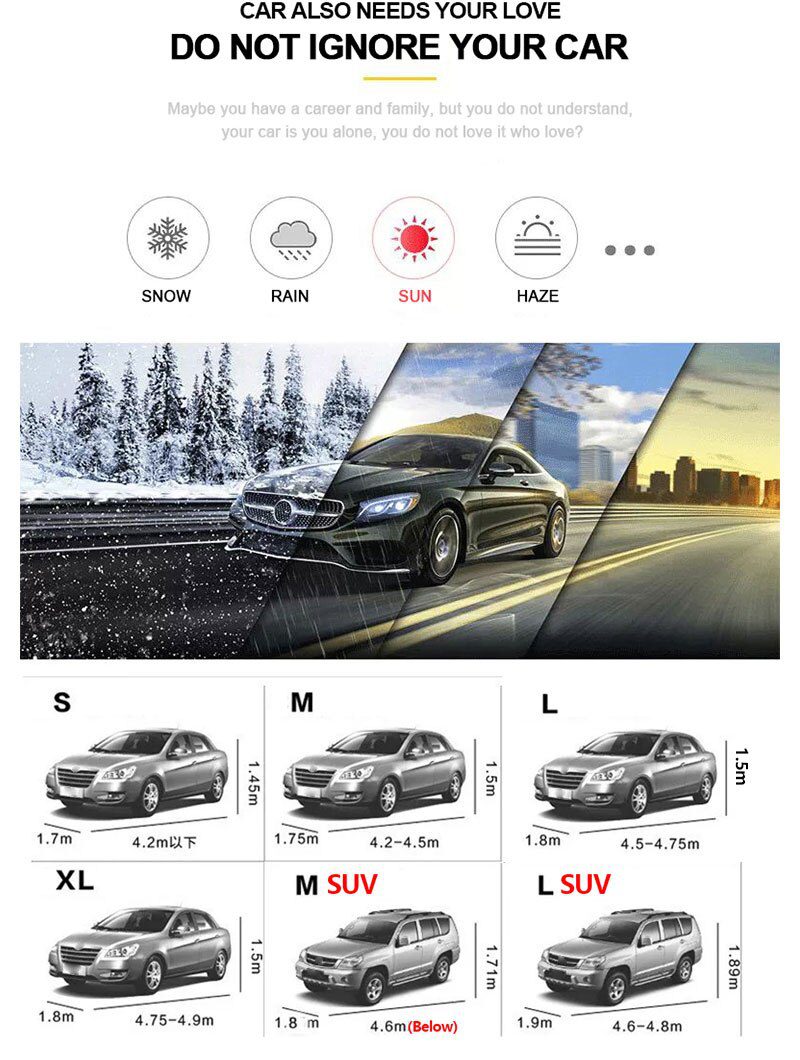 Universal Full Car Cover Rain Frost Snow Dust Waterproof Protection Exterior Car Protector Covers Anti UV Outdoor Sun Reflective