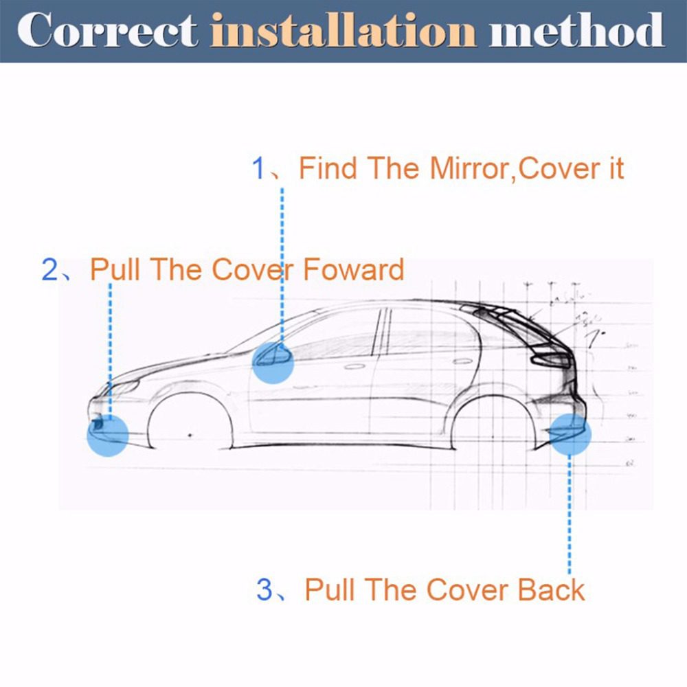 X Autohaux Universal Black Breathable Waterproof Fabric Car Cover w Mirror Pocket Winter Snow Summer Full Car Protection COVERS