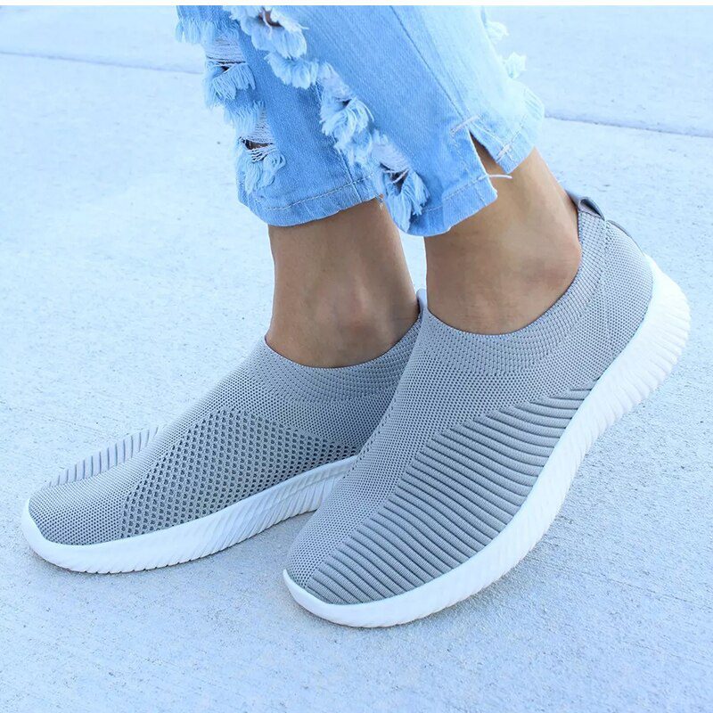 Women Shoes Knitting Sock Sneakers Women Spring Summer Slip On Flat Shoes Women Plus Size Loafers Flats Walking krasovki Famela