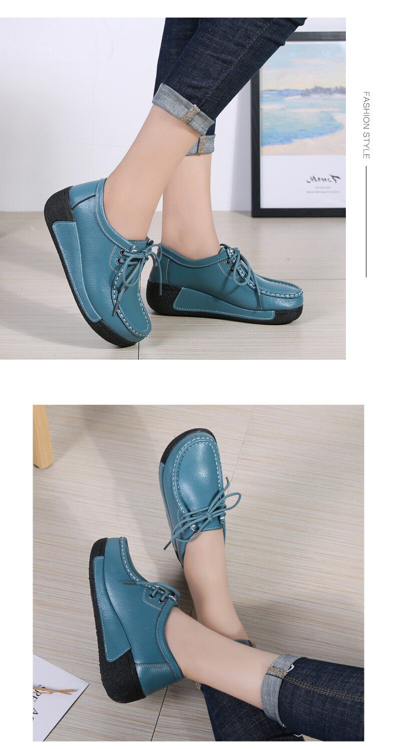 Women Flats Comfortable Loafers Shoes Woman Breathable Leather Lace-up Sneakers Women Fashion Black Soft Casual Shoes Female