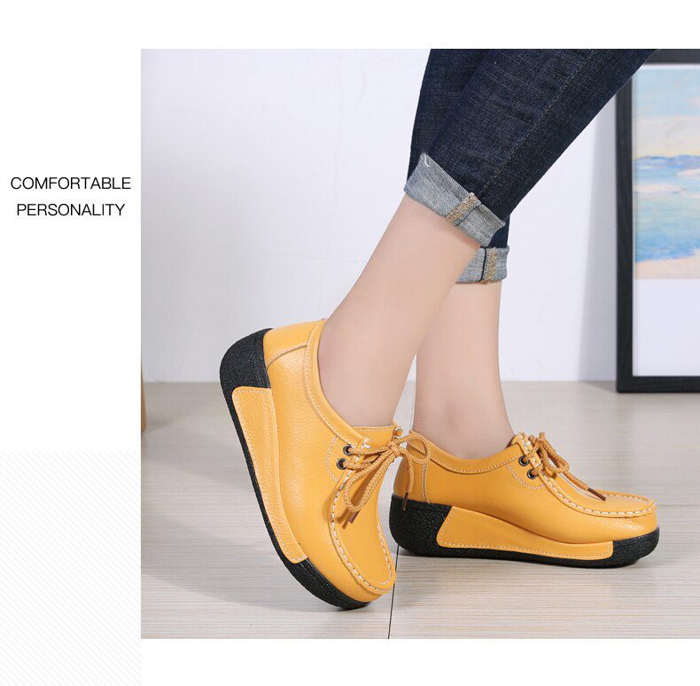 Women Flats Comfortable Loafers Shoes Woman Breathable Leather Lace-up Sneakers Women Fashion Black Soft Casual Shoes Female