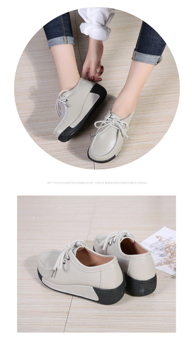 Women Flats Comfortable Loafers Shoes Woman Breathable Leather Lace-up Sneakers Women Fashion Black Soft Casual Shoes Female