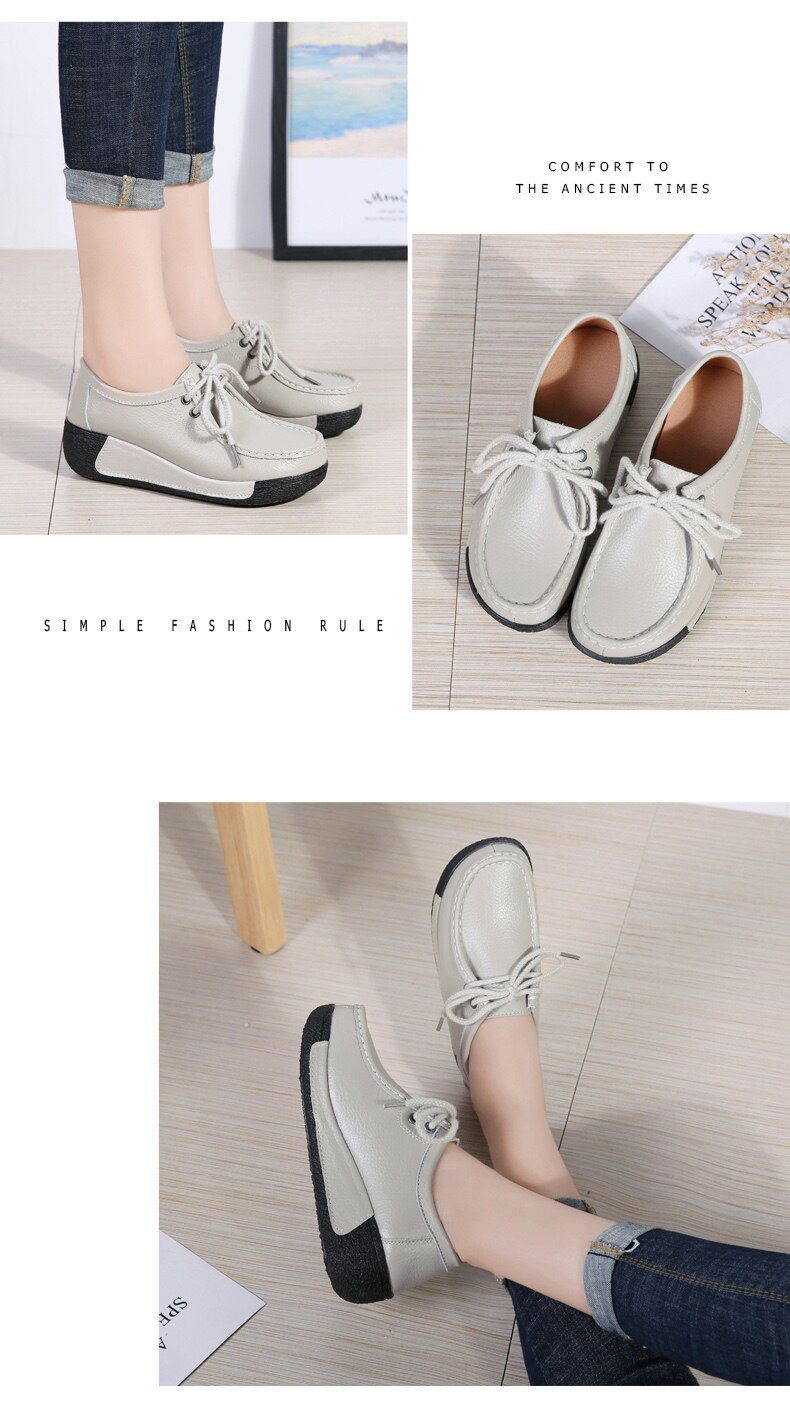 Women Flats Comfortable Loafers Shoes Woman Breathable Leather Lace-up Sneakers Women Fashion Black Soft Casual Shoes Female