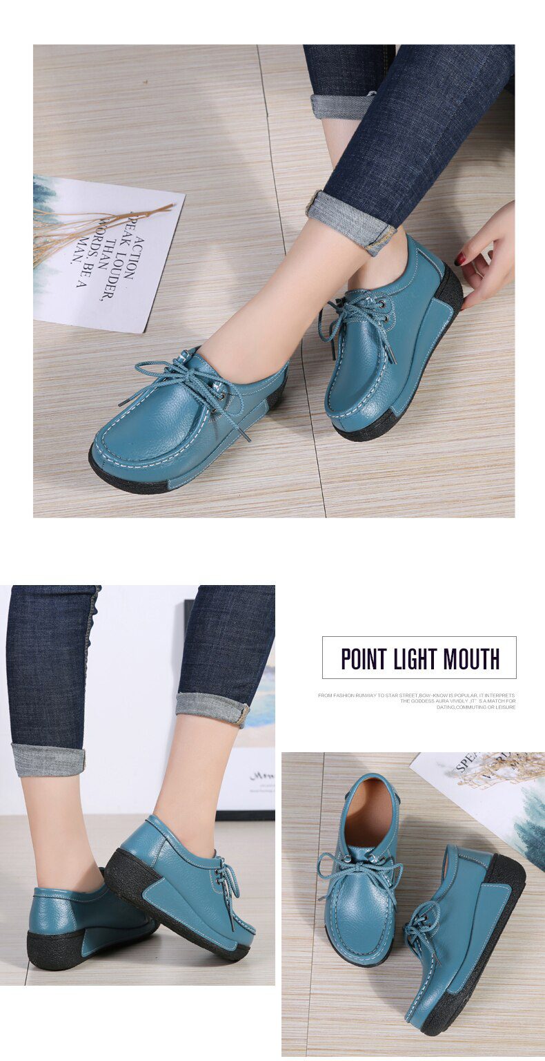 Women Flats Comfortable Loafers Shoes Woman Breathable Leather Lace-up Sneakers Women Fashion Black Soft Casual Shoes Female