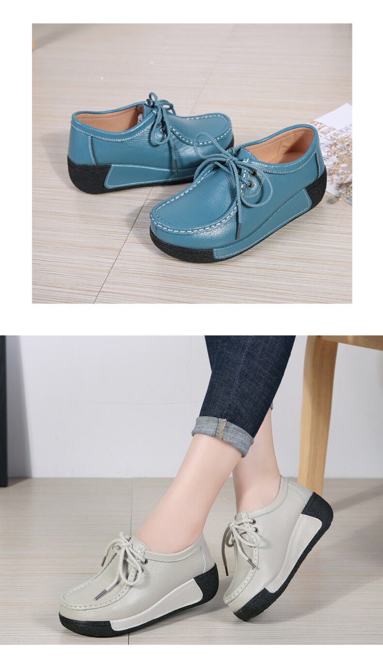 Women Flats Comfortable Loafers Shoes Woman Breathable Leather Lace-up Sneakers Women Fashion Black Soft Casual Shoes Female