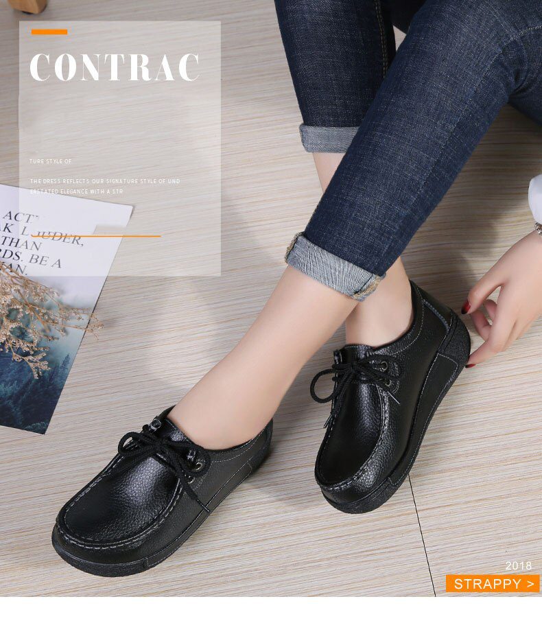 Women Flats Comfortable Loafers Shoes Woman Breathable Leather Lace-up Sneakers Women Fashion Black Soft Casual Shoes Female