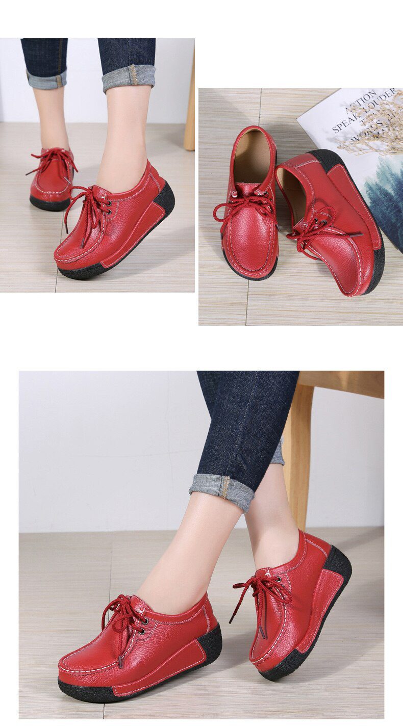 Women Flats Comfortable Loafers Shoes Woman Breathable Leather Lace-up Sneakers Women Fashion Black Soft Casual Shoes Female