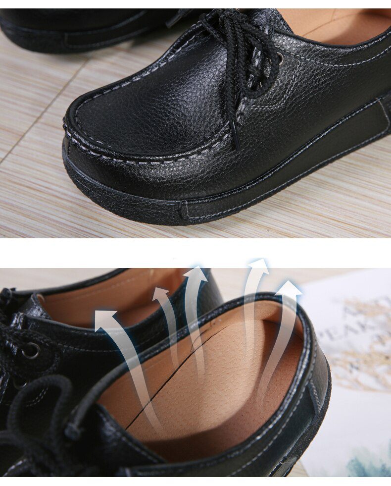 Women Flats Comfortable Loafers Shoes Woman Breathable Leather Lace-up Sneakers Women Fashion Black Soft Casual Shoes Female