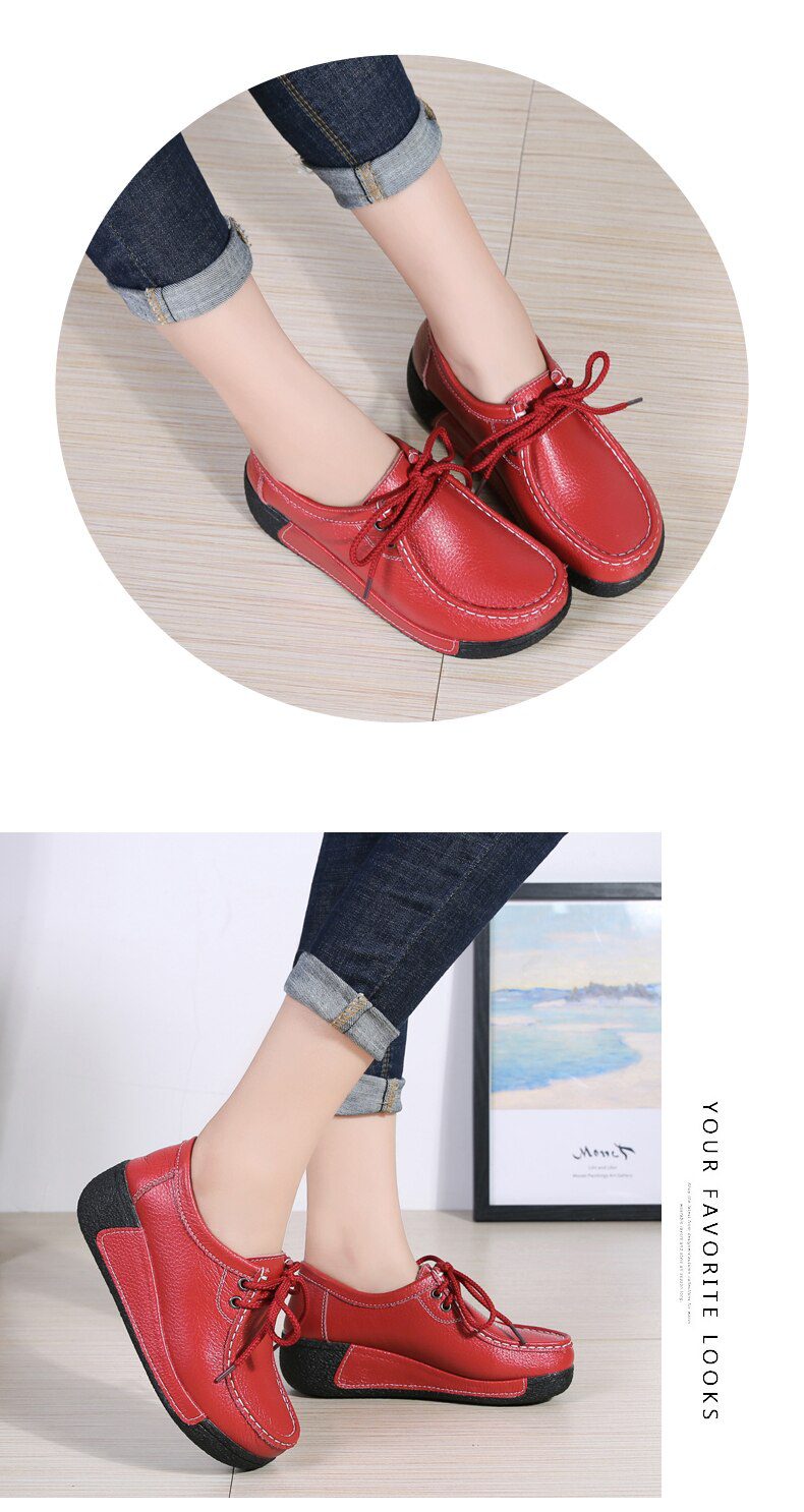 Women Flats Comfortable Loafers Shoes Woman Breathable Leather Lace-up Sneakers Women Fashion Black Soft Casual Shoes Female