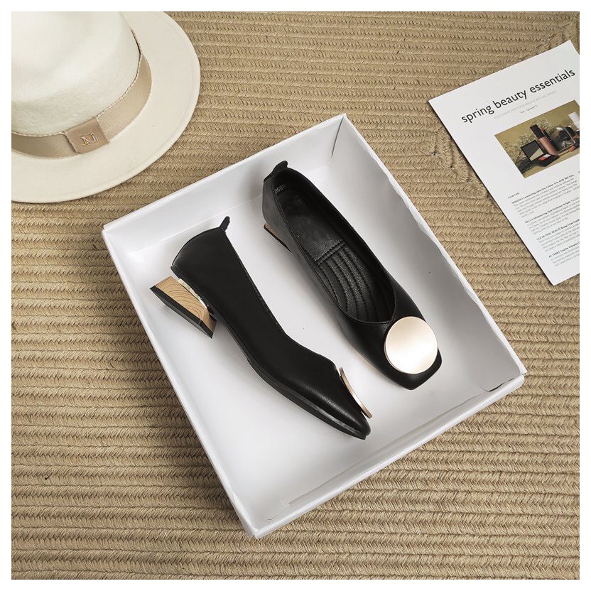 DONLEE QUEEN Women Flats Shoes Low Wooden Heel Ballet Square Toe Shallow Buckle Brand Shoes Slip On Loafer Big Size 35- 41 Mujer