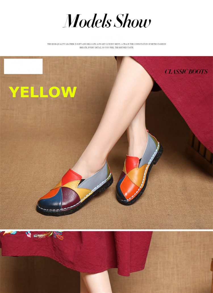DONGNANFENG Women's Ladies Female Woman Mother Shoes Flats Genuine Leather Loafers Mixed Colorful Non Slip On Plus Size 35-42