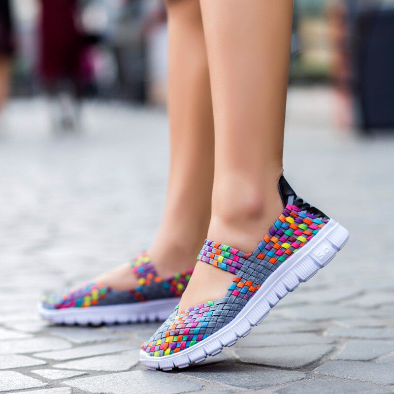 Women Shoes Lady Summer Slip On Flats Sneakers Breathable Lightweight Women Flat Shoes Manual Woven Shallow Women Casual Shoes
