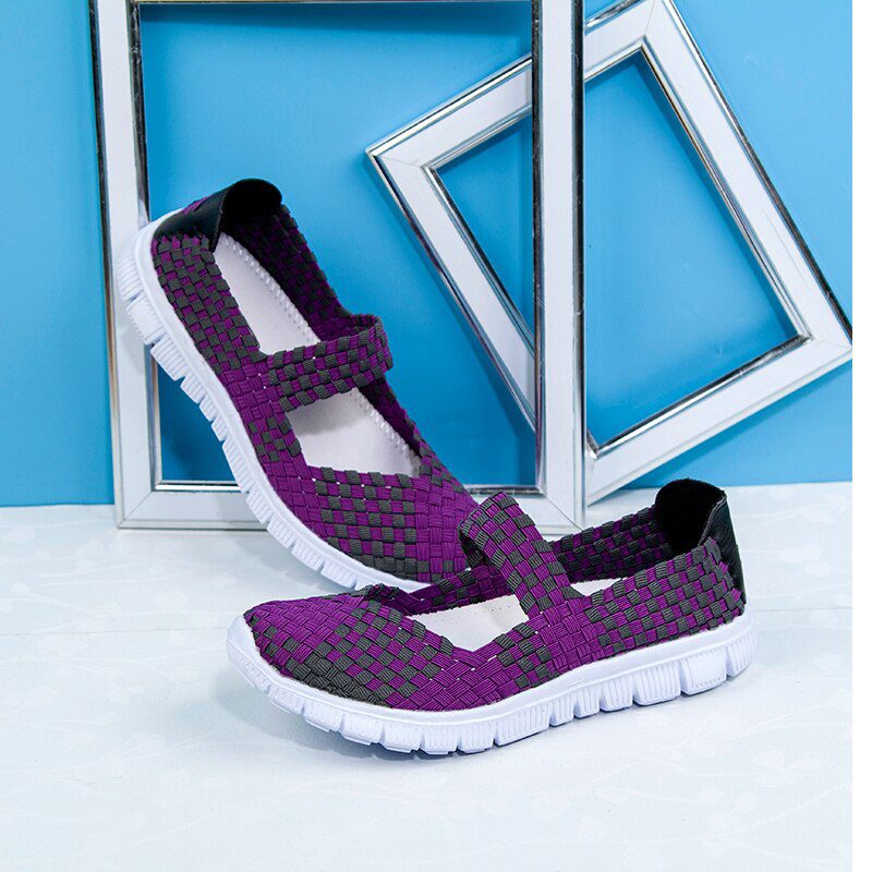 Women Shoes Lady Summer Slip On Flats Sneakers Breathable Lightweight Women Flat Shoes Manual Woven Shallow Women Casual Shoes