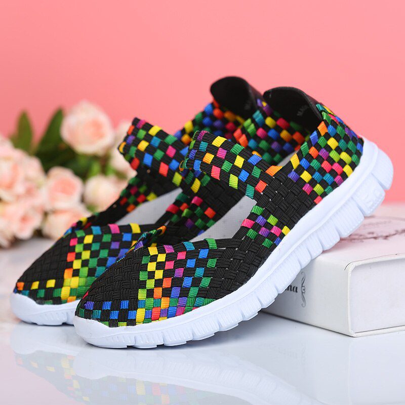 Women Shoes Lady Summer Slip On Flats Sneakers Breathable Lightweight Women Flat Shoes Manual Woven Shallow Women Casual Shoes