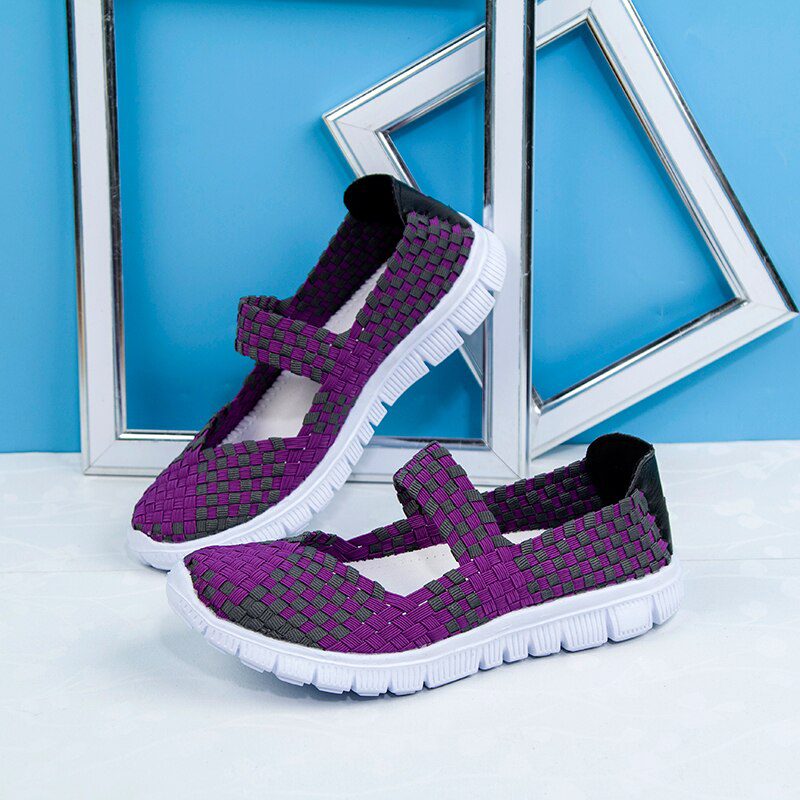 Women Shoes Lady Summer Slip On Flats Sneakers Breathable Lightweight Women Flat Shoes Manual Woven Shallow Women Casual Shoes