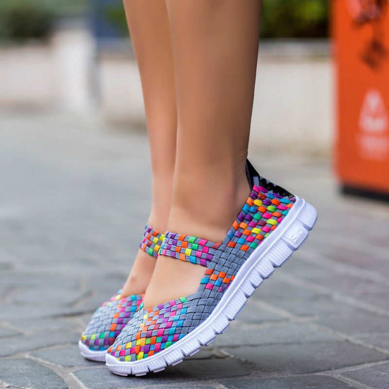 Women Shoes Lady Summer Slip On Flats Sneakers Breathable Lightweight Women Flat Shoes Manual Woven Shallow Women Casual Shoes