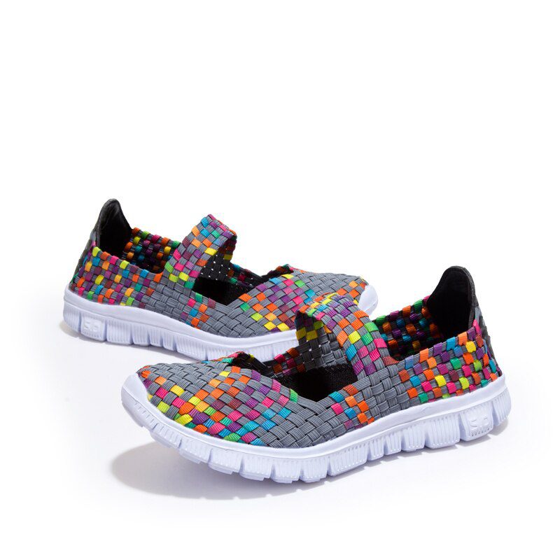 Women Shoes Lady Summer Slip On Flats Sneakers Breathable Lightweight Women Flat Shoes Manual Woven Shallow Women Casual Shoes