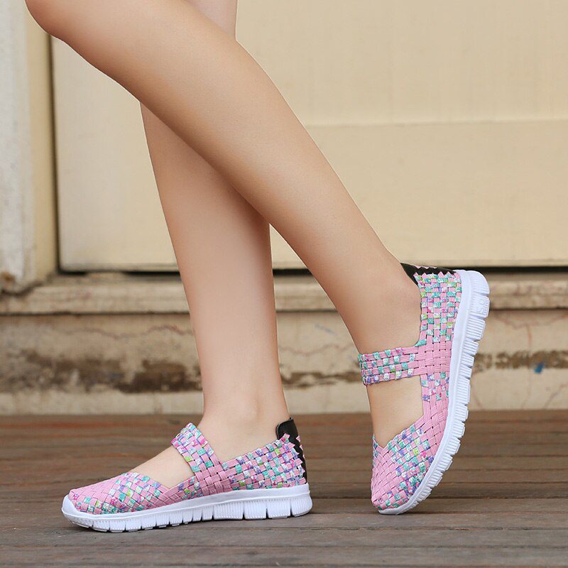 Women Shoes Lady Summer Slip On Flats Sneakers Breathable Lightweight Women Flat Shoes Manual Woven Shallow Women Casual Shoes