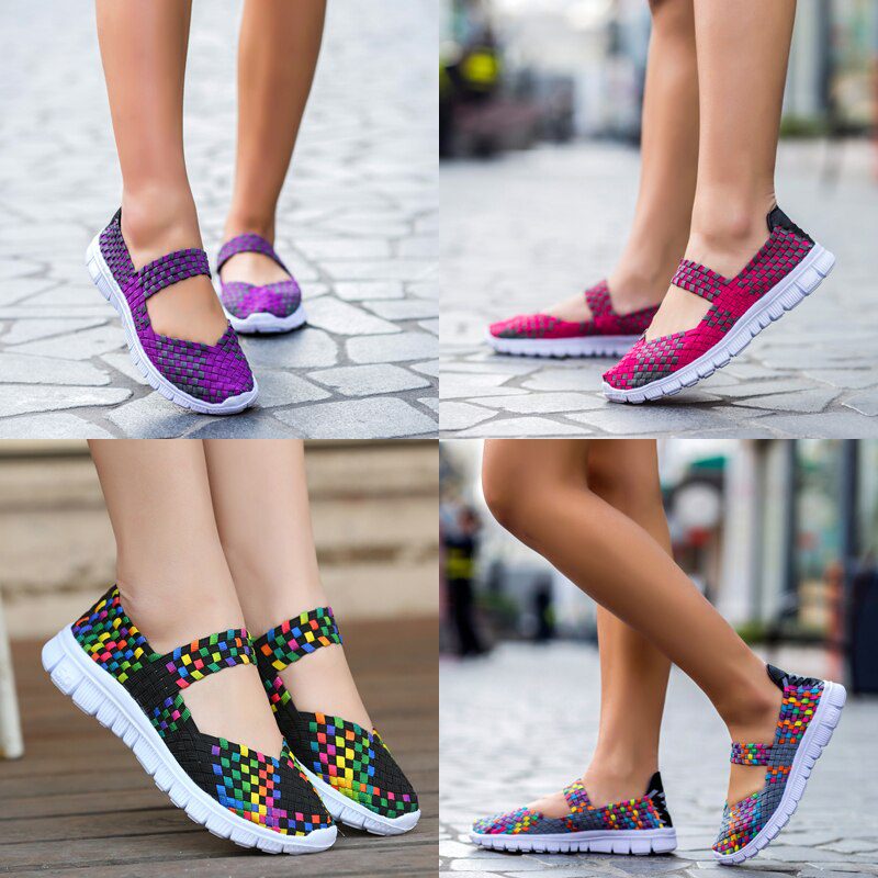 Women Shoes Lady Summer Slip On Flats Sneakers Breathable Lightweight Women Flat Shoes Manual Woven Shallow Women Casual Shoes