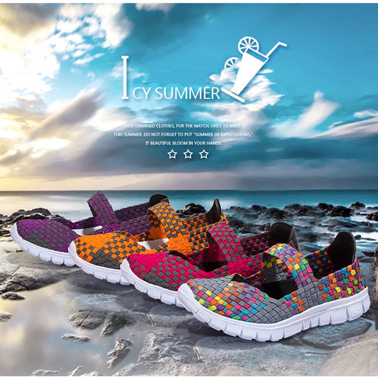 Women Shoes Lady Summer Slip On Flats Sneakers Breathable Lightweight Women Flat Shoes Manual Woven Shallow Women Casual Shoes