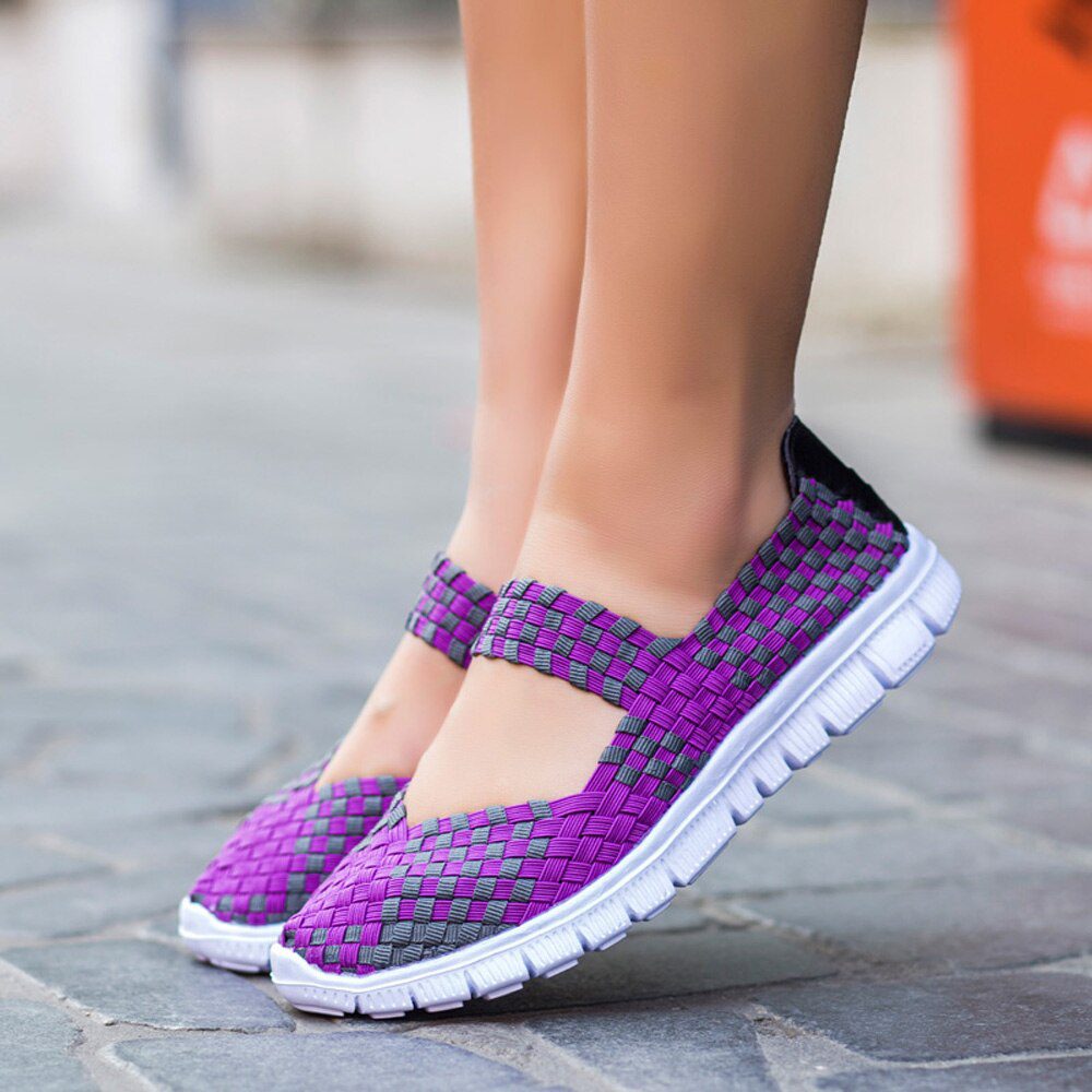 Women Shoes Lady Summer Slip On Flats Sneakers Breathable Lightweight Women Flat Shoes Manual Woven Shallow Women Casual Shoes