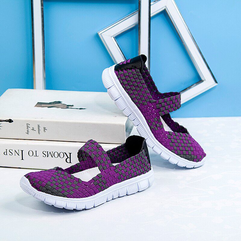 Women Shoes Lady Summer Slip On Flats Sneakers Breathable Lightweight Women Flat Shoes Manual Woven Shallow Women Casual Shoes