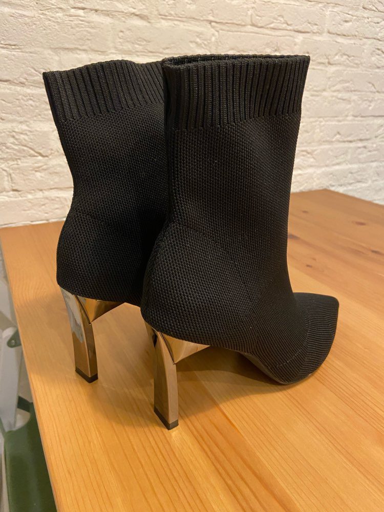 Aphixta Metal Blade Heels Socks Boots Women Stretch Fabric Elastic Stilettos Heel Pointed Toe Ankle Boots Shoes Woman Boats