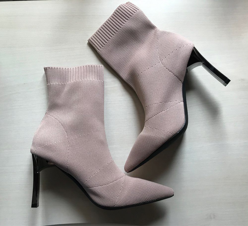 Aphixta Metal Blade Heels Socks Boots Women Stretch Fabric Elastic Stilettos Heel Pointed Toe Ankle Boots Shoes Woman Boats