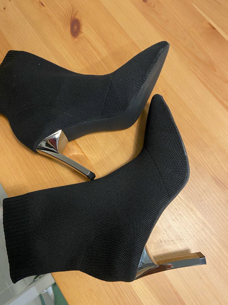 Aphixta Metal Blade Heels Socks Boots Women Stretch Fabric Elastic Stilettos Heel Pointed Toe Ankle Boots Shoes Woman Boats