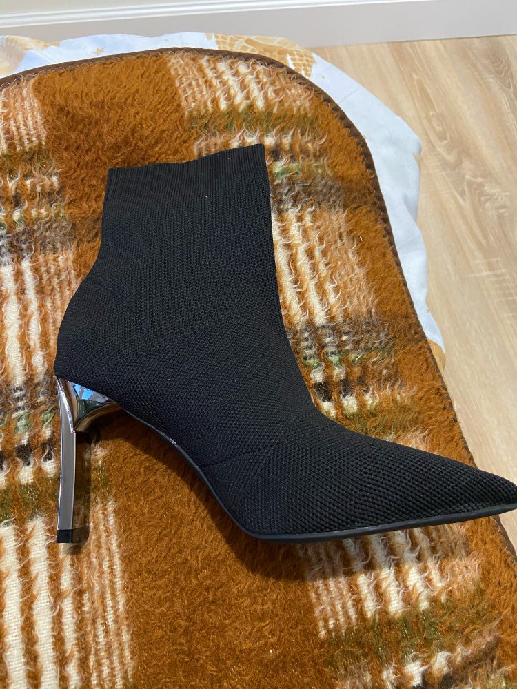 Aphixta Metal Blade Heels Socks Boots Women Stretch Fabric Elastic Stilettos Heel Pointed Toe Ankle Boots Shoes Woman Boats