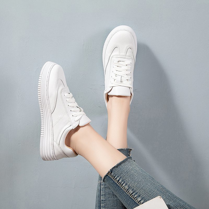 Fashion White Split Leather Women Chunky Sneakers White Shoes Lace Up Tenis Feminino Zapatos De Mujer Platform Women Casual Shoe
