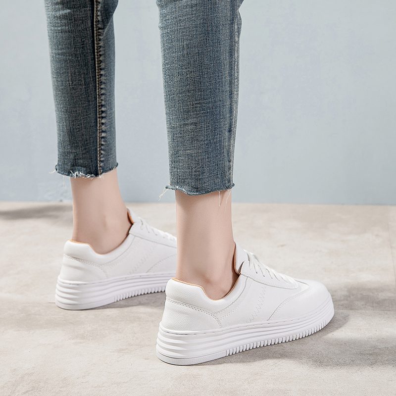 Fashion White Split Leather Women Chunky Sneakers White Shoes Lace Up Tenis Feminino Zapatos De Mujer Platform Women Casual Shoe