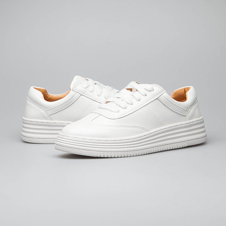 Fashion White Split Leather Women Chunky Sneakers White Shoes Lace Up Tenis Feminino Zapatos De Mujer Platform Women Casual Shoe
