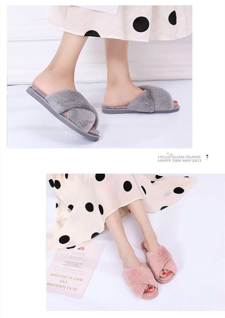 Winter Women House Slippers Faux Fur Fashion Warm Shoes Woman Slip on Flats Female Slides Black Pink cozy home furry slippers
