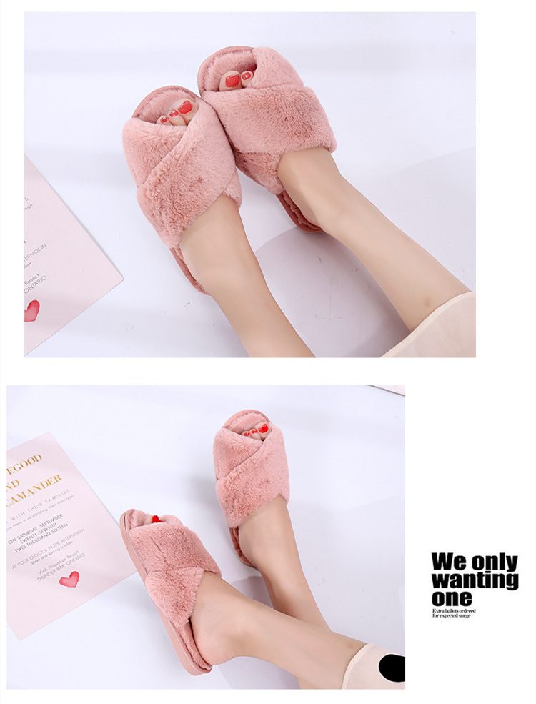 Winter Women House Slippers Faux Fur Fashion Warm Shoes Woman Slip on Flats Female Slides Black Pink cozy home furry slippers